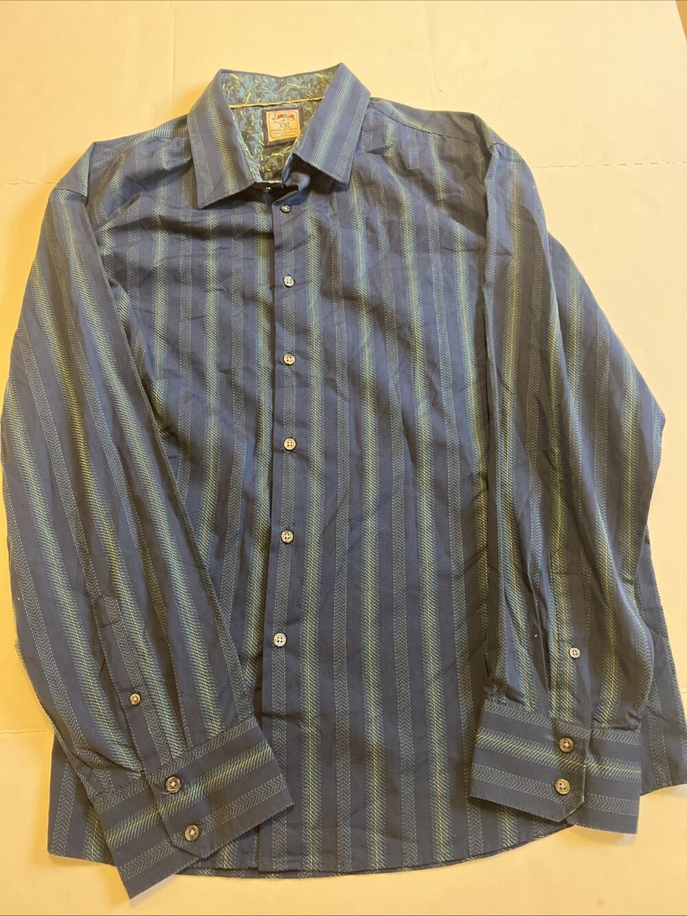 J. Garcia Shirt Mens Large Tall Black Striped Flip Cuff Long Sleeve Button Up